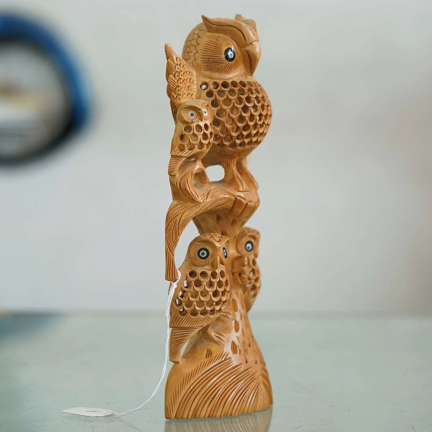 Handcrafted Wooden Owl Stand: Whimsical and Functional Decor Piece