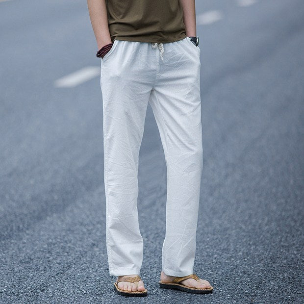 Casual Cotton And Linen Baggy Pants Men