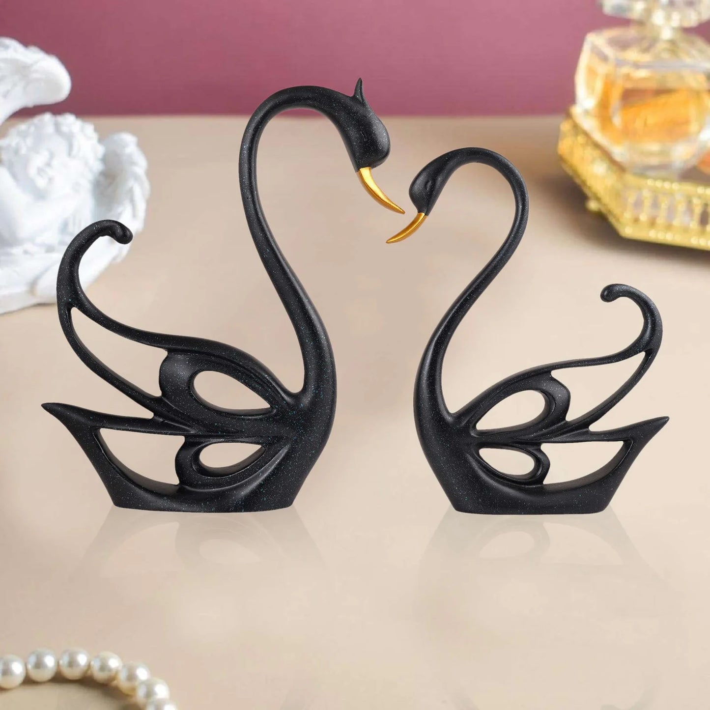 Good Luck Black Swan Home Decor Showpiece