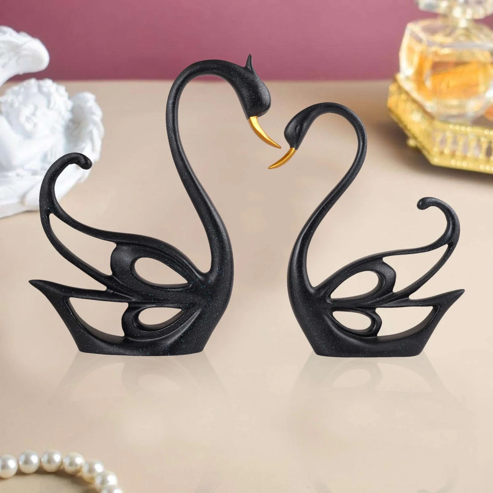 Good Luck Black Swan Home Decor Showpiece
