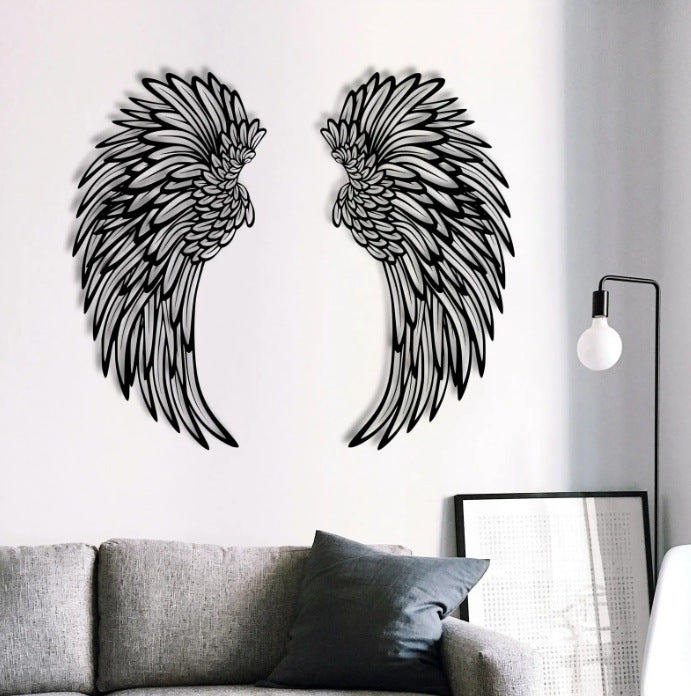 Metal angel wings wall art with light