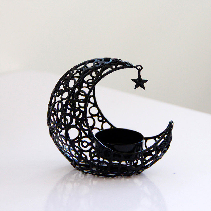 Modern crescent moon candle holder in black and gold metal
