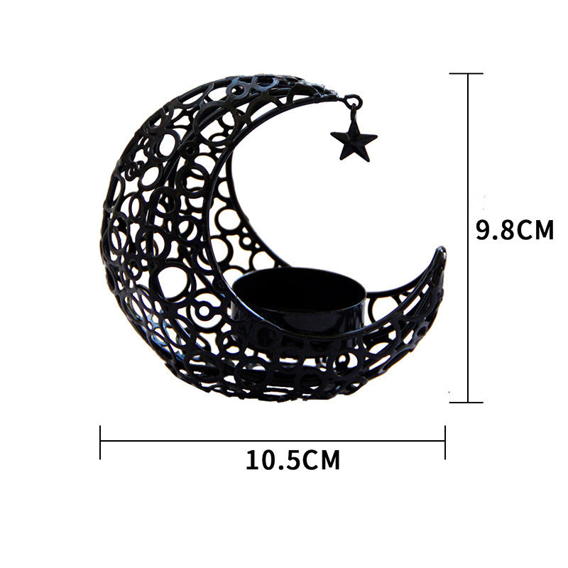 Modern crescent moon candle holder in black and gold metal