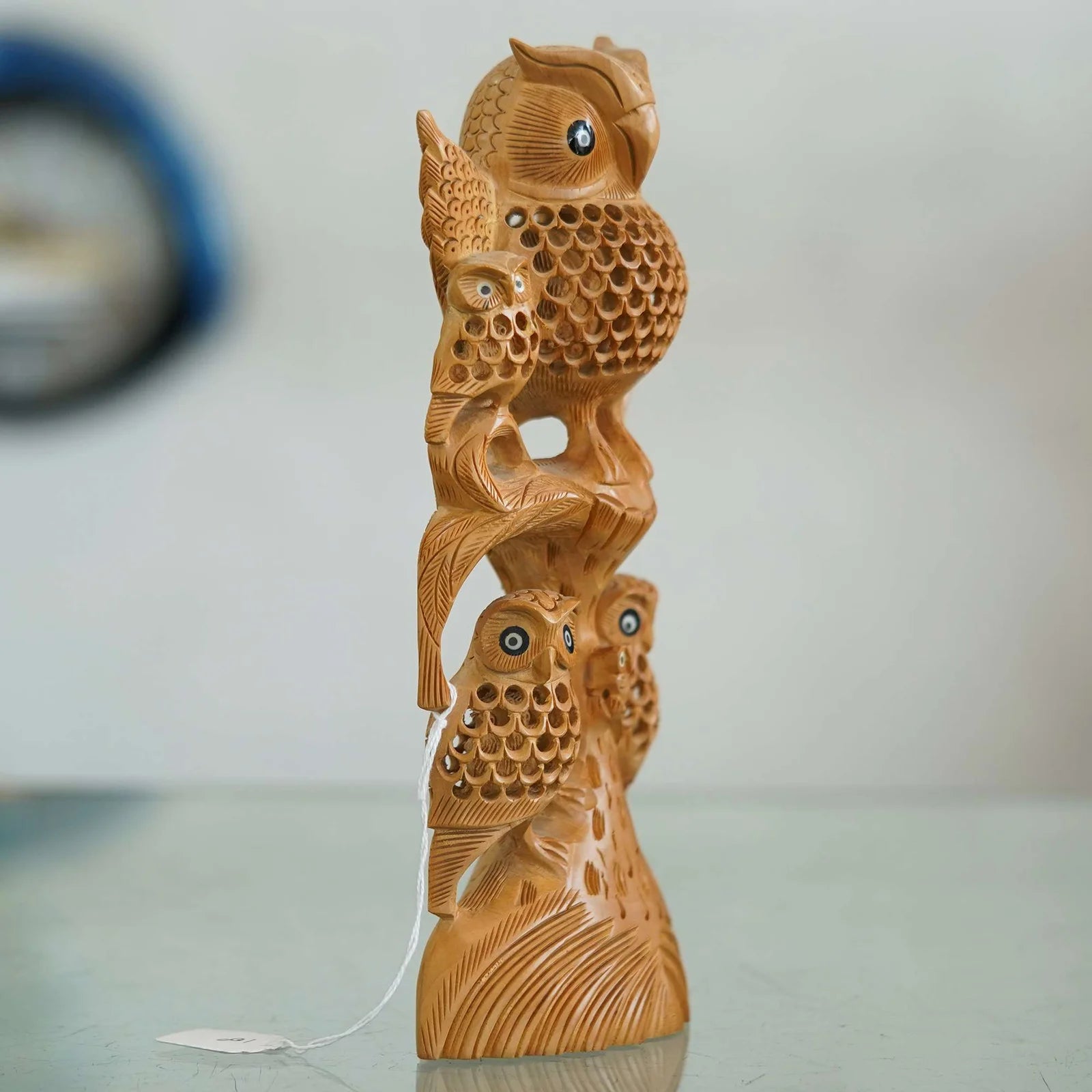 Handcrafted Wooden Owl Stand: Whimsical and Functional Decor Piece