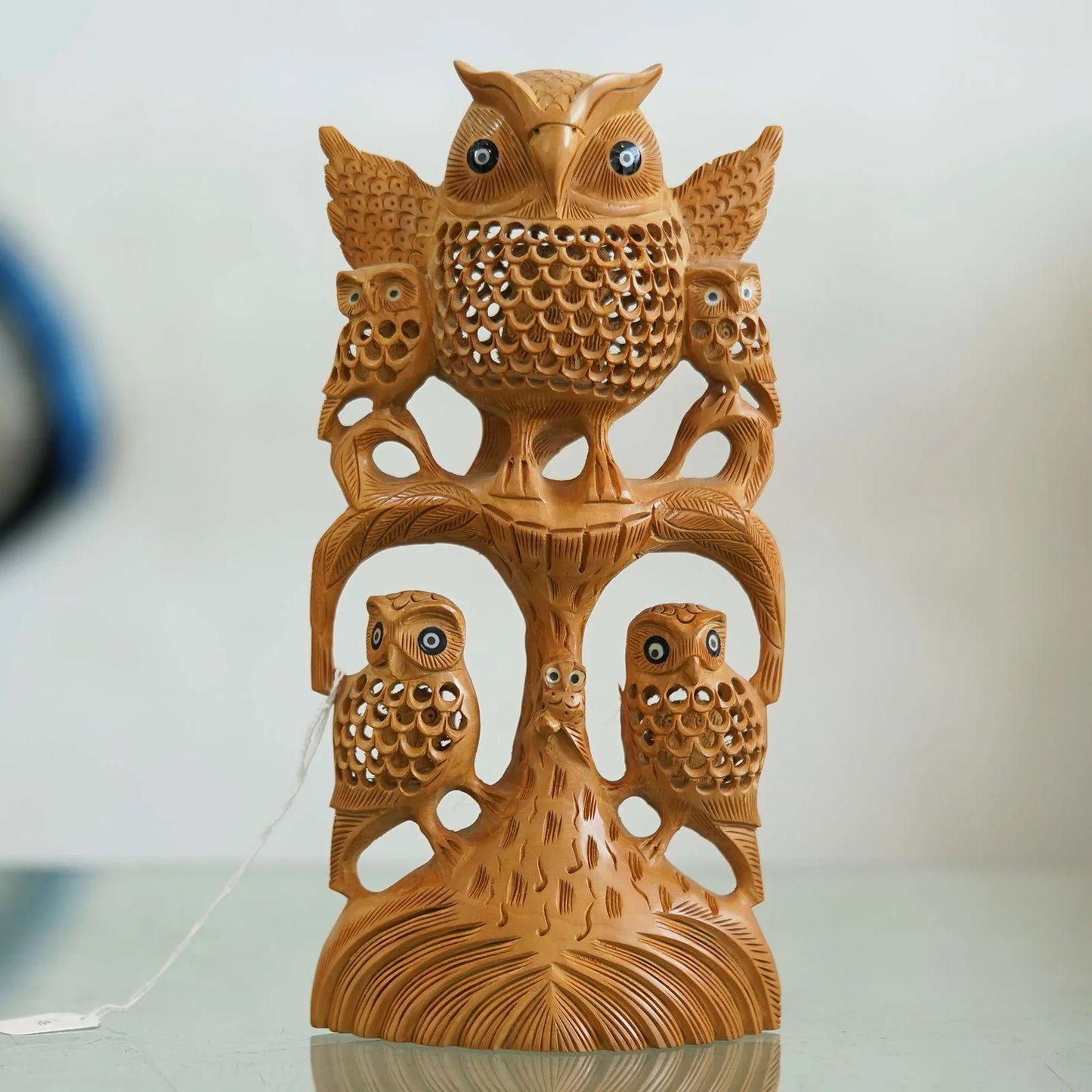 Handcrafted Wooden Owl Stand: Whimsical and Functional Decor Piece