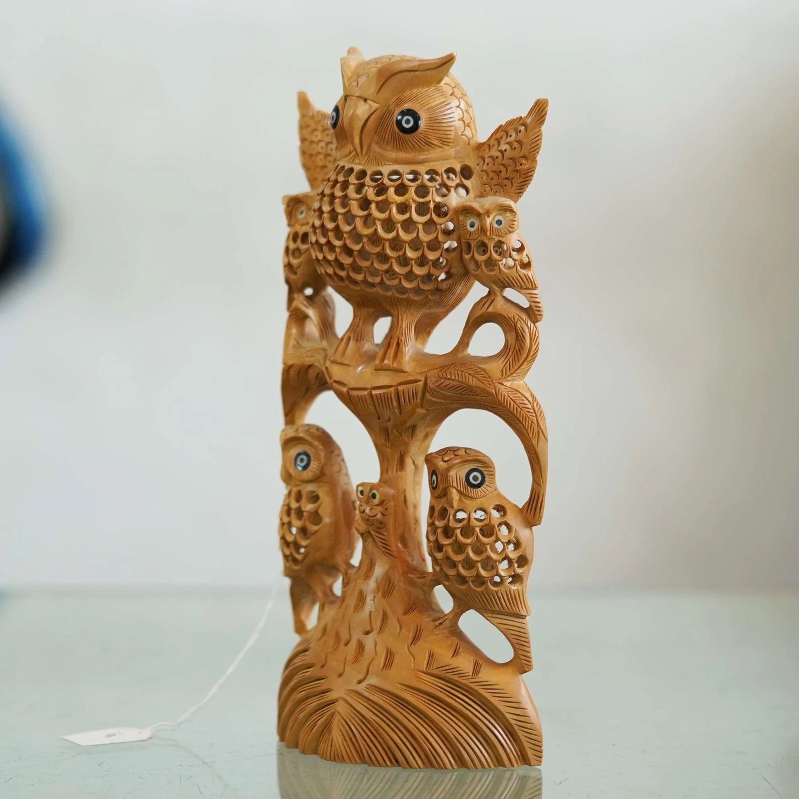 Handcrafted Wooden Owl Stand: Whimsical and Functional Decor Piece