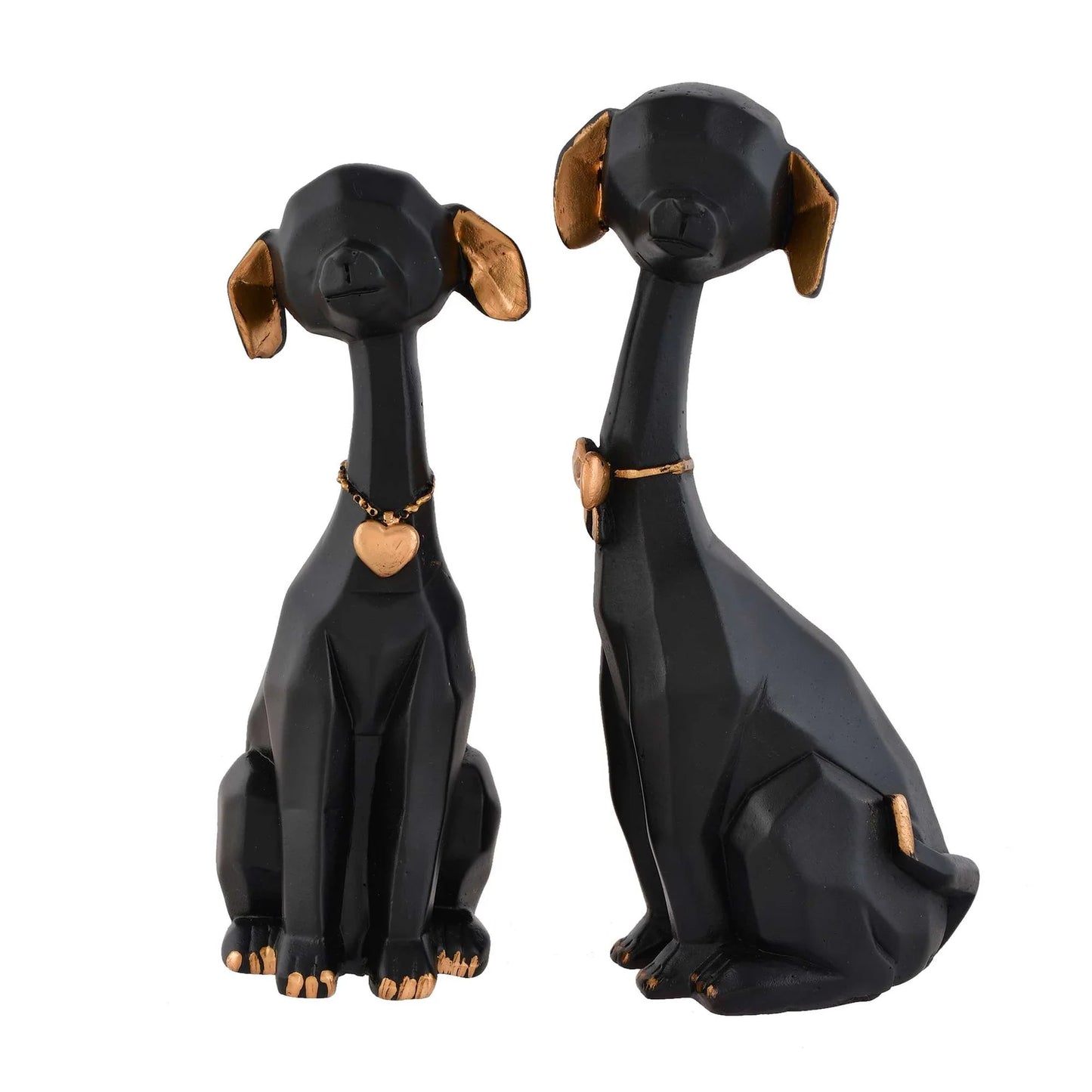 Black and gold resin dog figurine set for modern home décor
