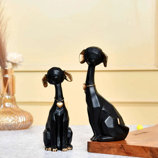 Black and gold resin dog figurine set for modern home décor