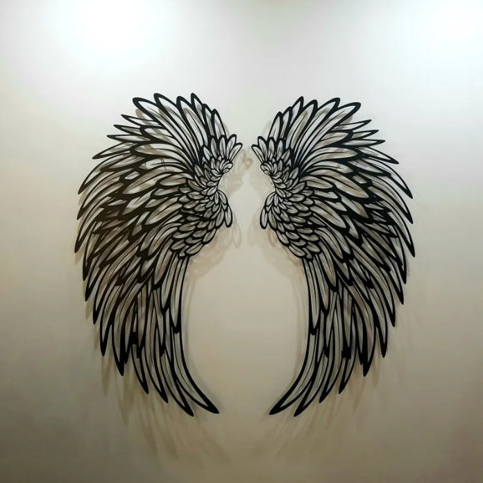 Metal angel wings wall art with light