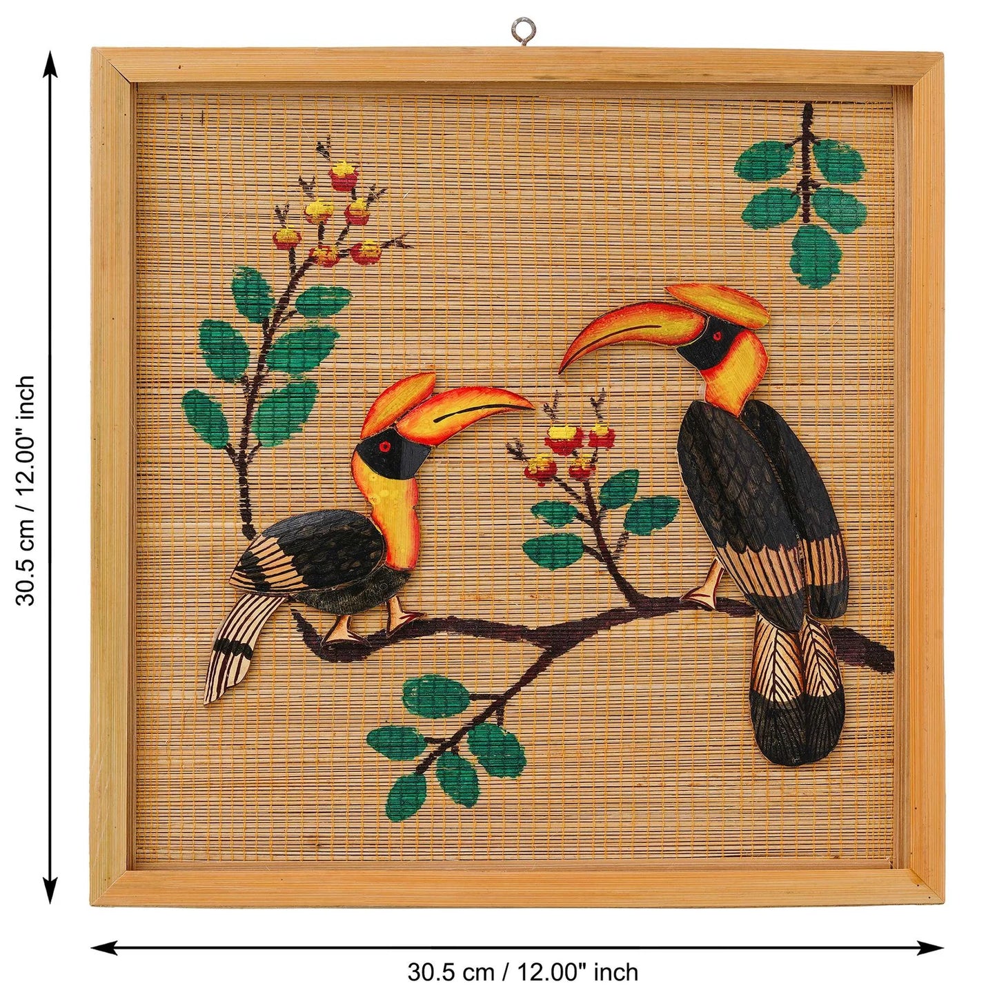Bamboo Art Couple Hornbill Painting For Home Decor