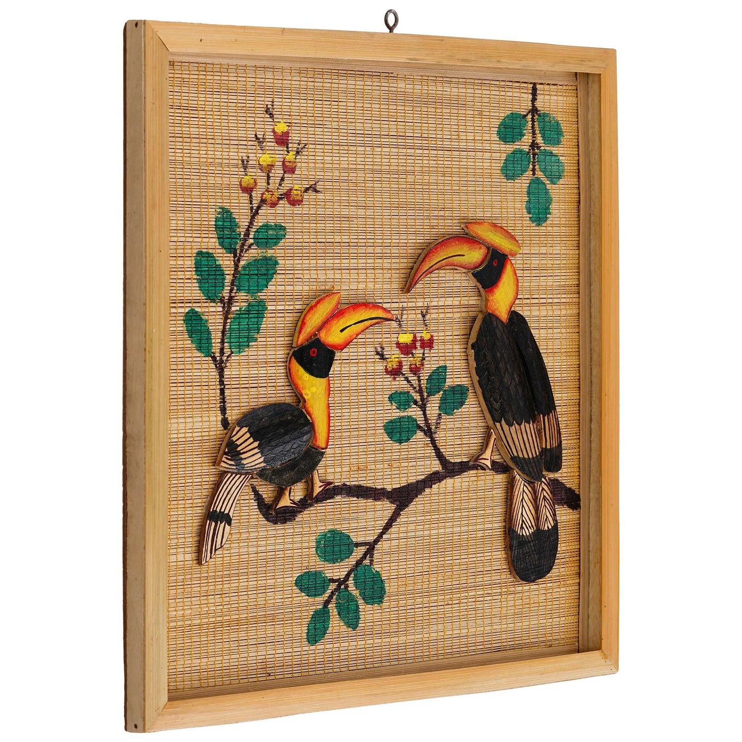 Bamboo Art Couple Hornbill Painting For Home Decor